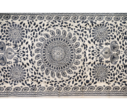 Kantha Stitched Dupatta on Tussar Base - Black Mandala - ArtisanSoul
