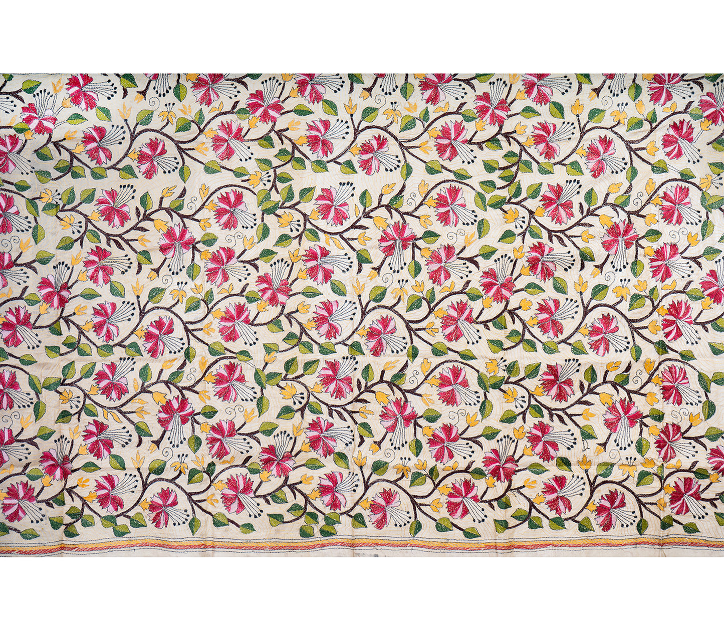 Kantha Stitched Dupatta on Tussar Base - Purple Flowers - ArtisanSoul