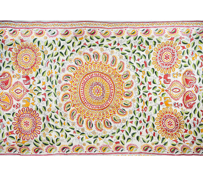 Kantha Stitched Dupatta on Tussar Base - Green and Yellow - ArtisanSoul
