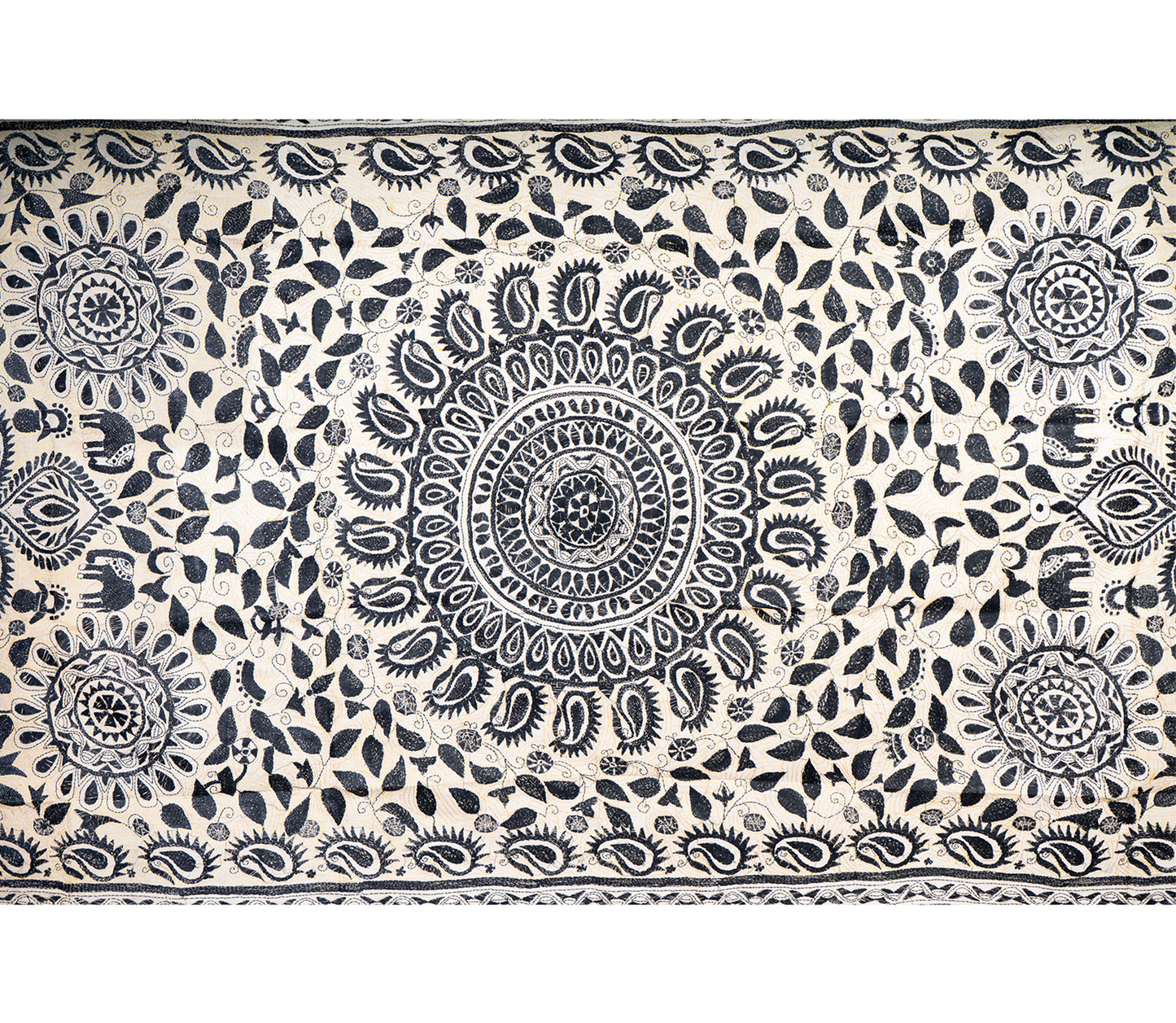 Kantha Stitched Dupatta on Tussar Base - Black work - ArtisanSoul