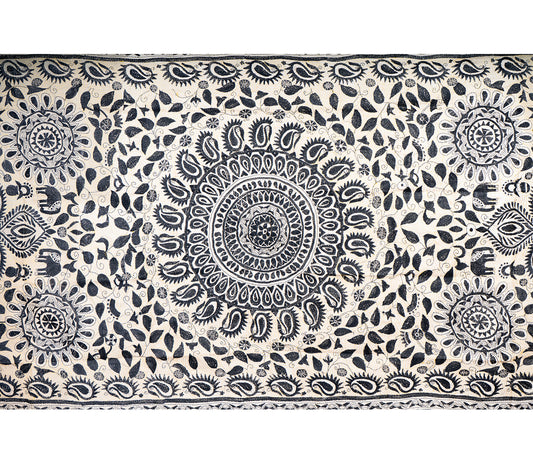 Kantha Stitched Dupatta on Tussar Base - Black work - ArtisanSoul