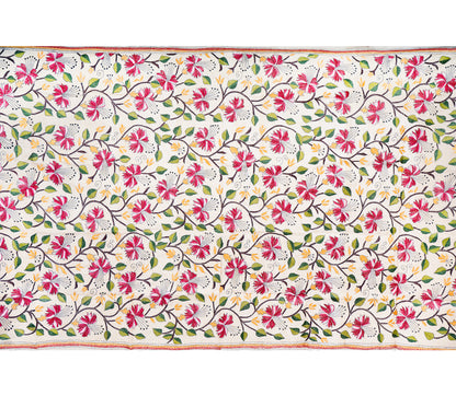 Kantha Stitched Dupatta on Tussar Base - Red Flowers - ArtisanSoul
