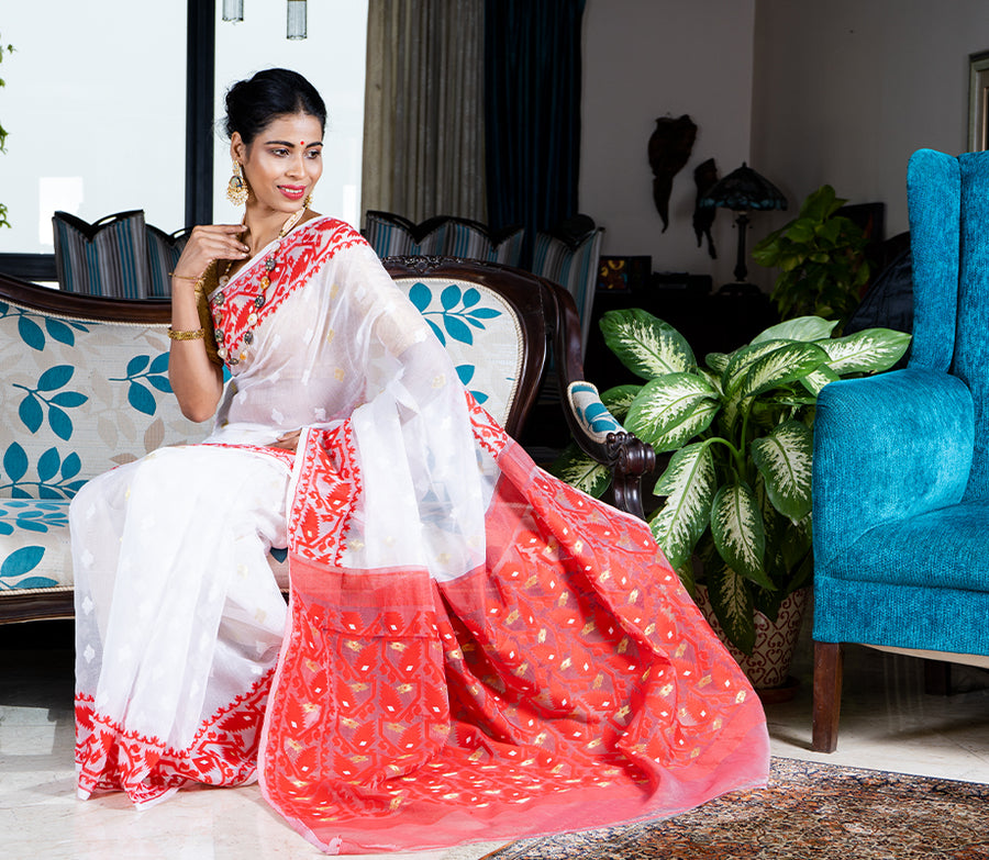 Handloom Cotton Silk saree -White colour – Nivedita Fashions