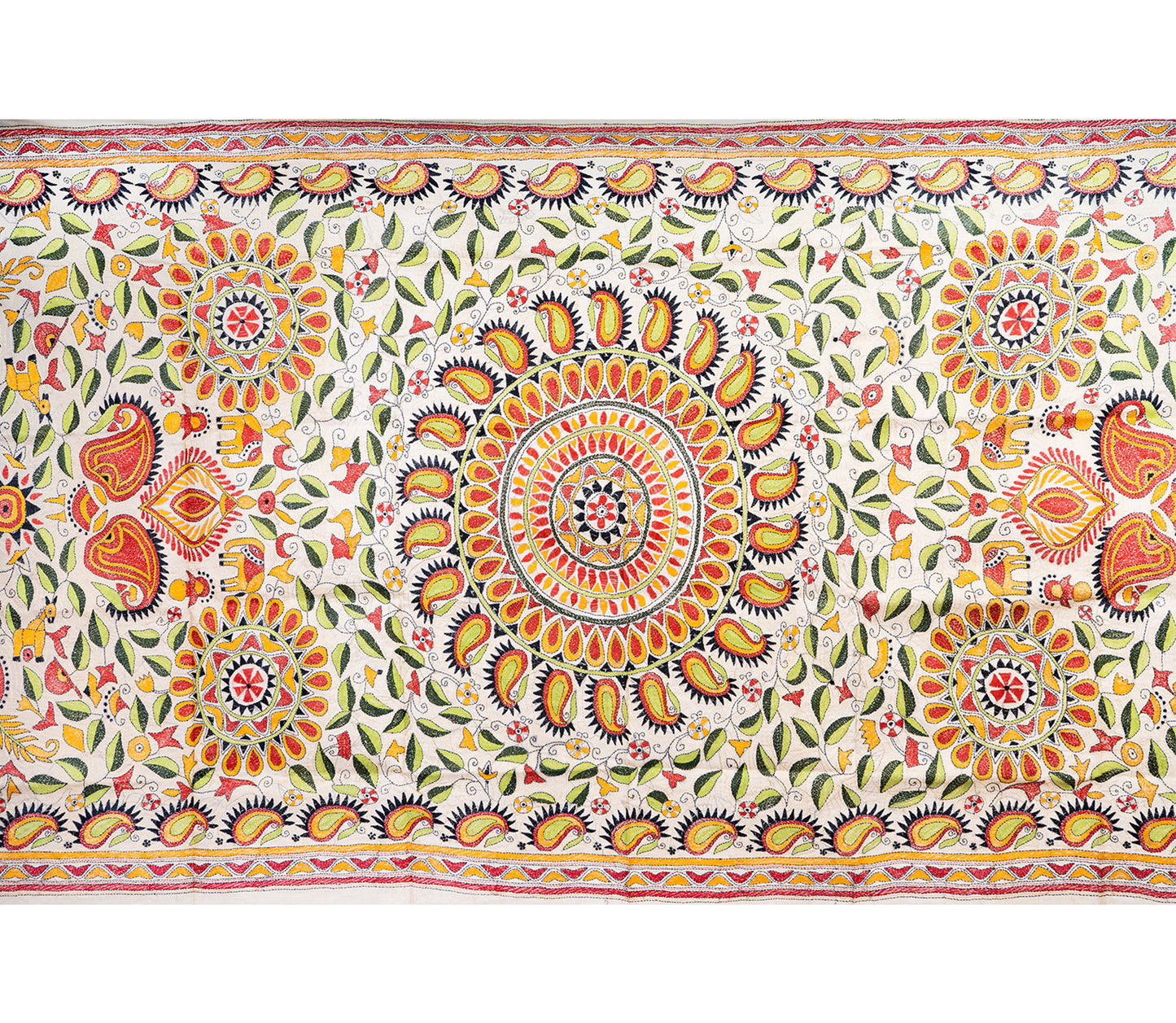 Kantha Stitched Dupatta on Tussar Base - Red and Black - ArtisanSoul