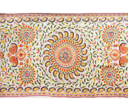Kantha Stitched Dupatta on Tussar Base - Red and Black - ArtisanSoul