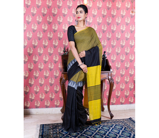 Handloom Cotton Saree with Maddhabani Design in Yellow