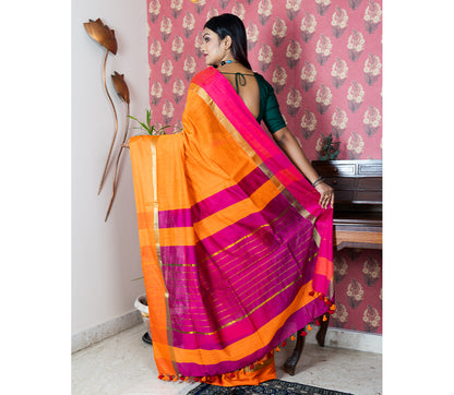 Handloom Saree with All Body Work - Orange and Purple