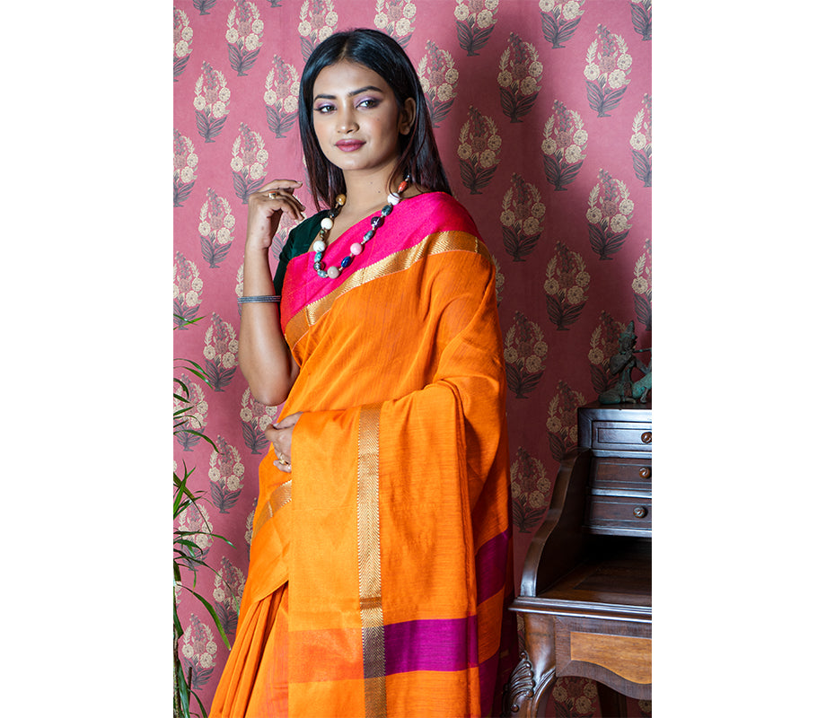 Yahvi Linen Saree (Pink Orange) – SAMA by Rakhi