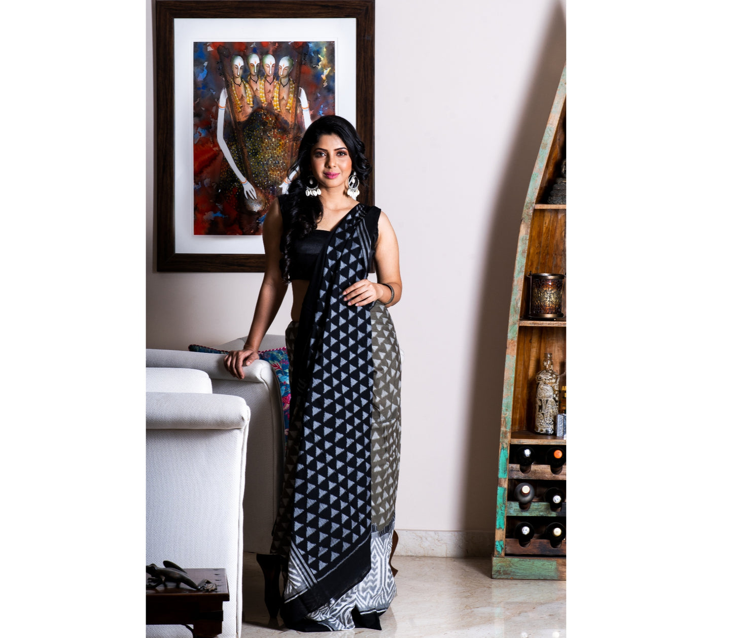 Sambalpuri Saree - Pure Cotton - Black, Gray & White