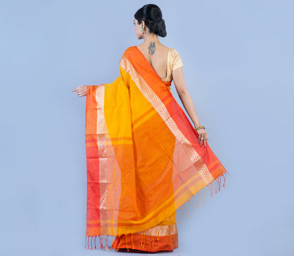 Tant Saree - Yellow with Orange Par - ArtisanSoul