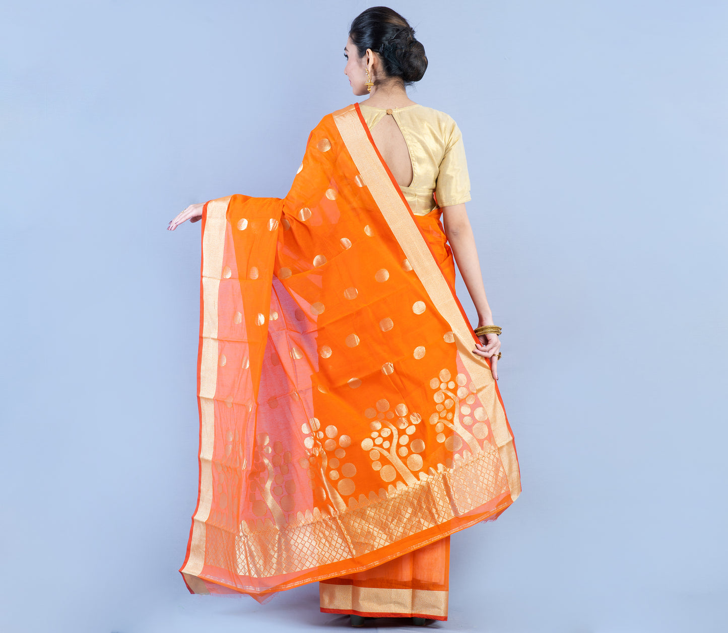 Tant Saree - Yellow with Orange Paar - ArtisanSoul
