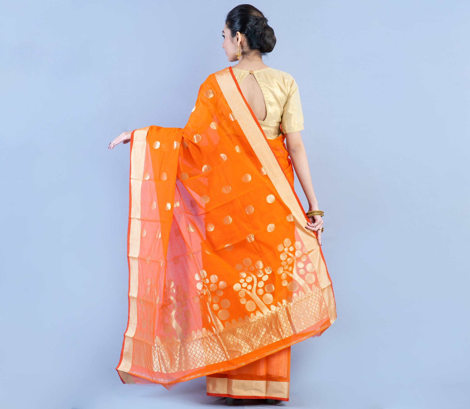 Tant Saree - Yellow with Orange Paar - ArtisanSoul