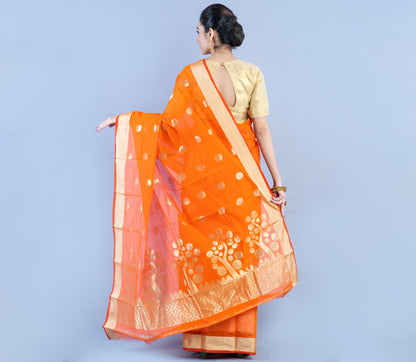 Tant Saree - Yellow with Orange Paar - ArtisanSoul