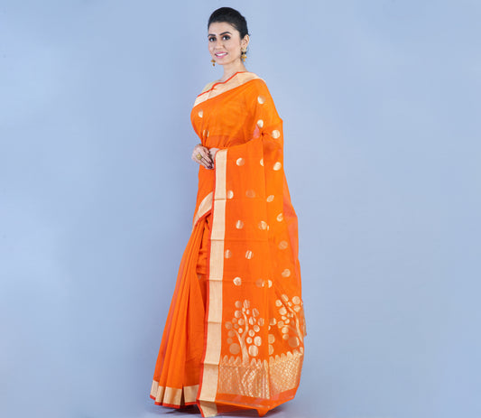 Tant Saree - Yellow with Orange Paar - ArtisanSoul