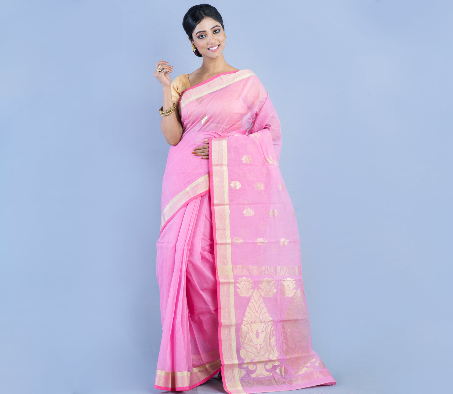 Tant Saree - Pink & Zari - ArtisanSoul