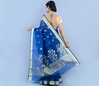 Tant Saree with Zari Work - Blue - ArtisanSoul