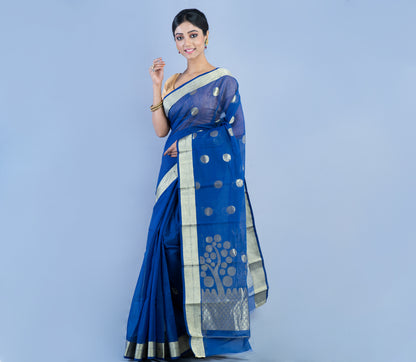 Tant Saree with Zari Work - Blue - ArtisanSoul