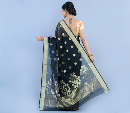 Tant Saree With Zari work - Black - ArtisanSoul