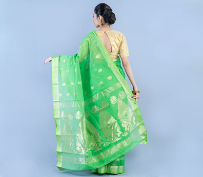 Tant Saree - Green with Zari work - ArtisanSoul