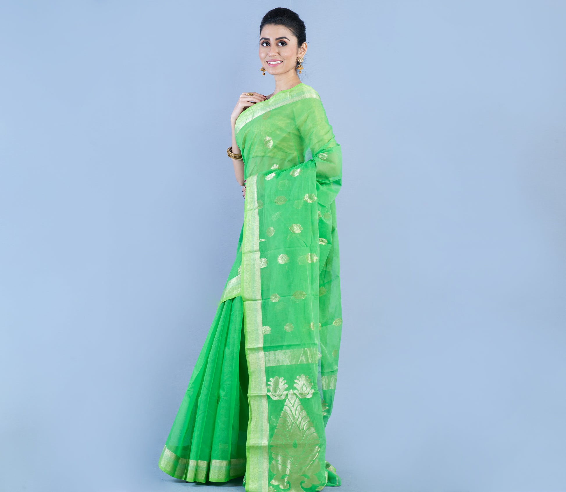Tant Saree - Green with Zari work - ArtisanSoul