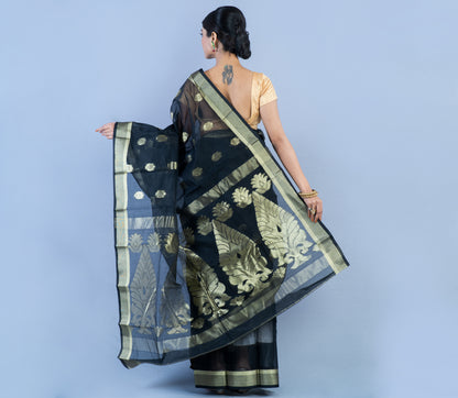 Tant Saree - Black with Zari work - ArtisanSoul