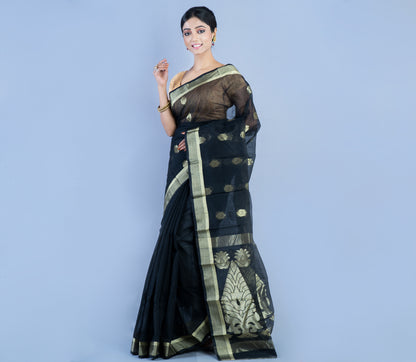 Tant Saree - Black with Zari work - ArtisanSoul