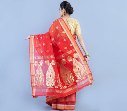 Tant Saree with Zari work - Red - ArtisanSoul