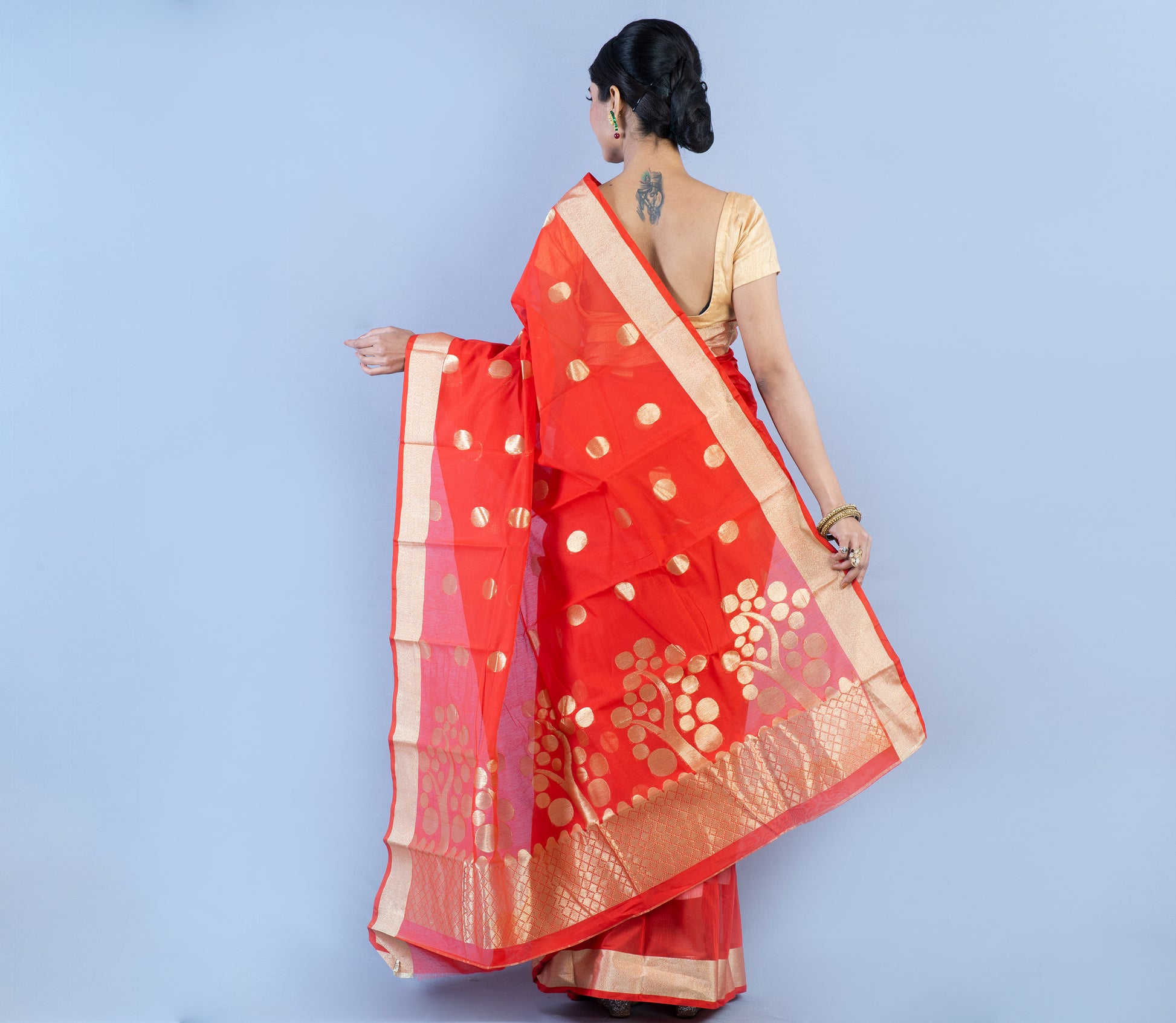 Tant Saree With Zari Work - Orange - ArtisanSoul