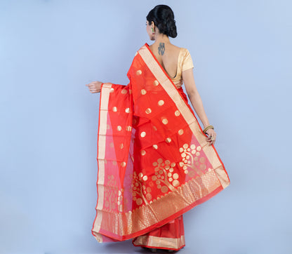 Tant Saree With Zari Work - Orange - ArtisanSoul