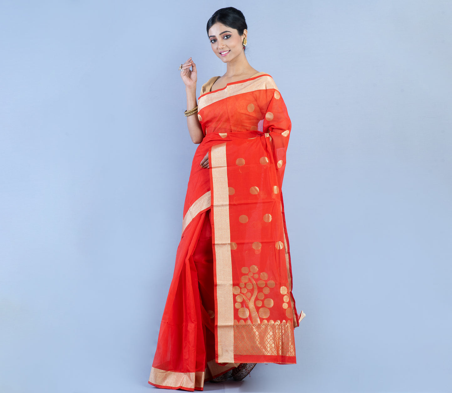 Tant Saree With Zari Work - Orange - ArtisanSoul