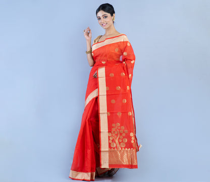 Tant Saree With Zari Work - Orange - ArtisanSoul