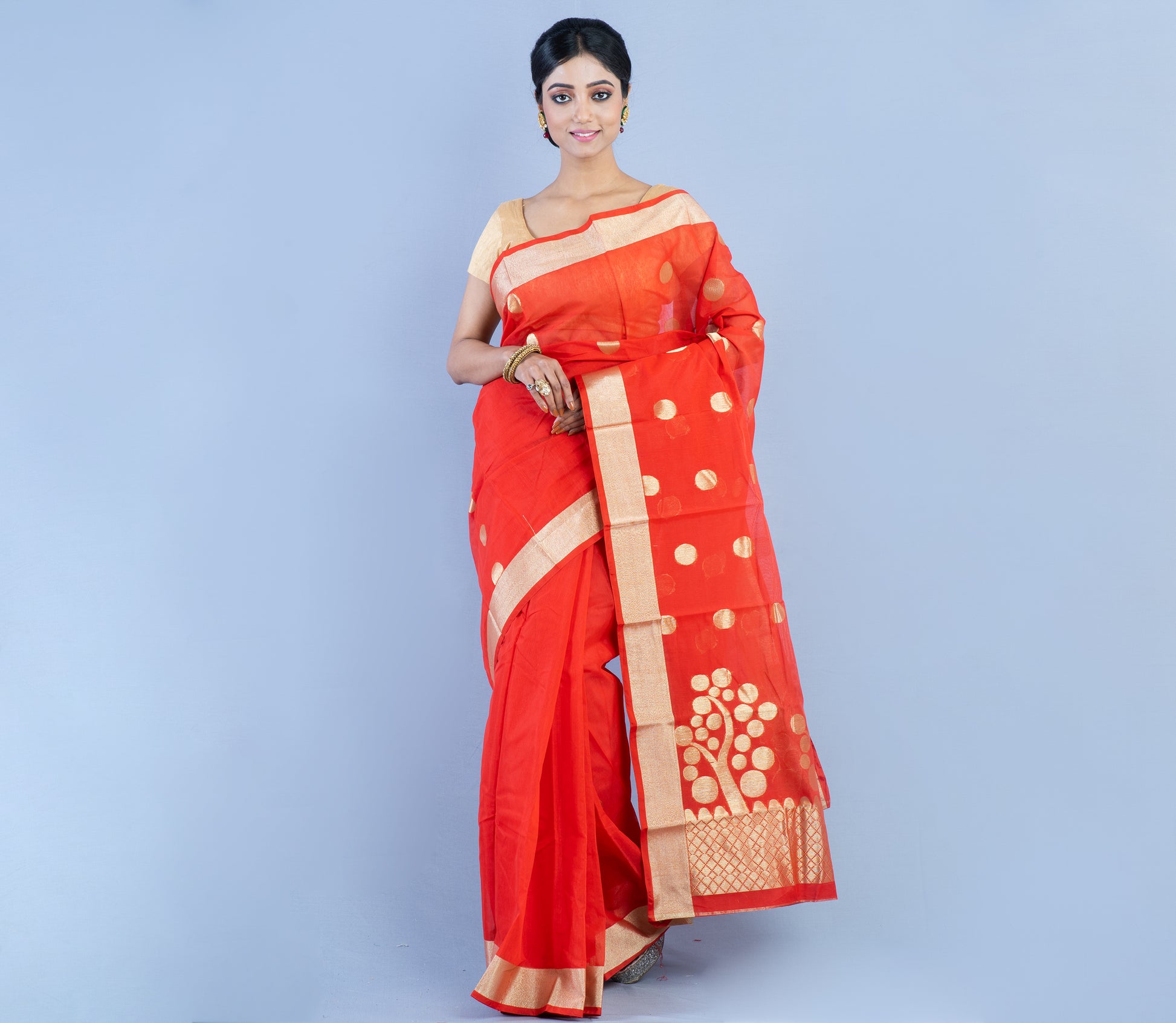 Tant Saree With Zari Work - Orange - ArtisanSoul
