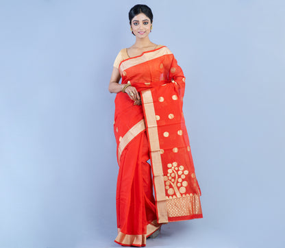Tant Saree With Zari Work - Orange - ArtisanSoul