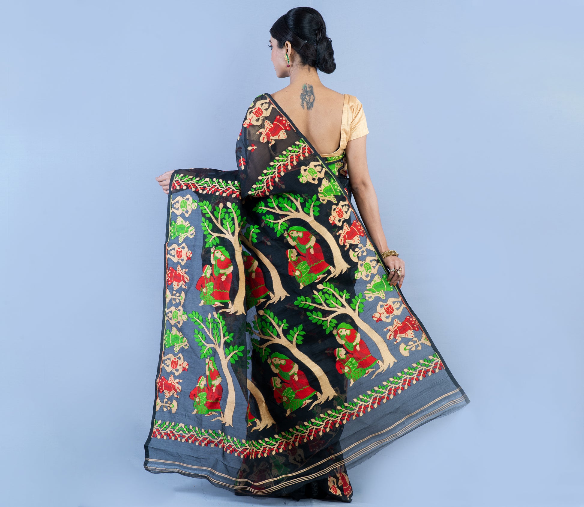 Handloom Jamdani - 3D Color on Black - ArtisanSoul