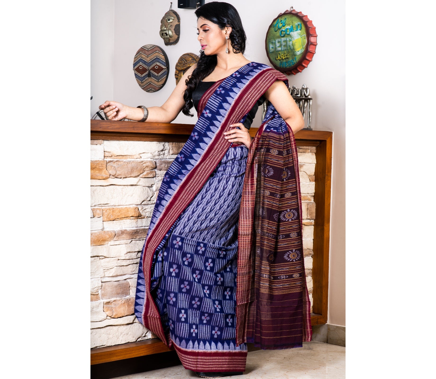 Sambalpuri Saree - Pure Cotton - Blue - ArtisanSoul