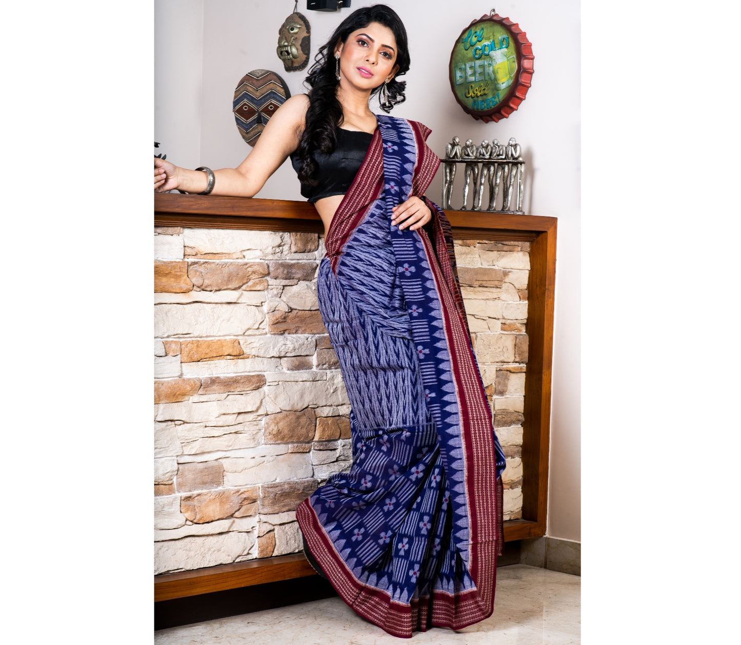Sambalpuri Saree - Pure Cotton - Blue - ArtisanSoul