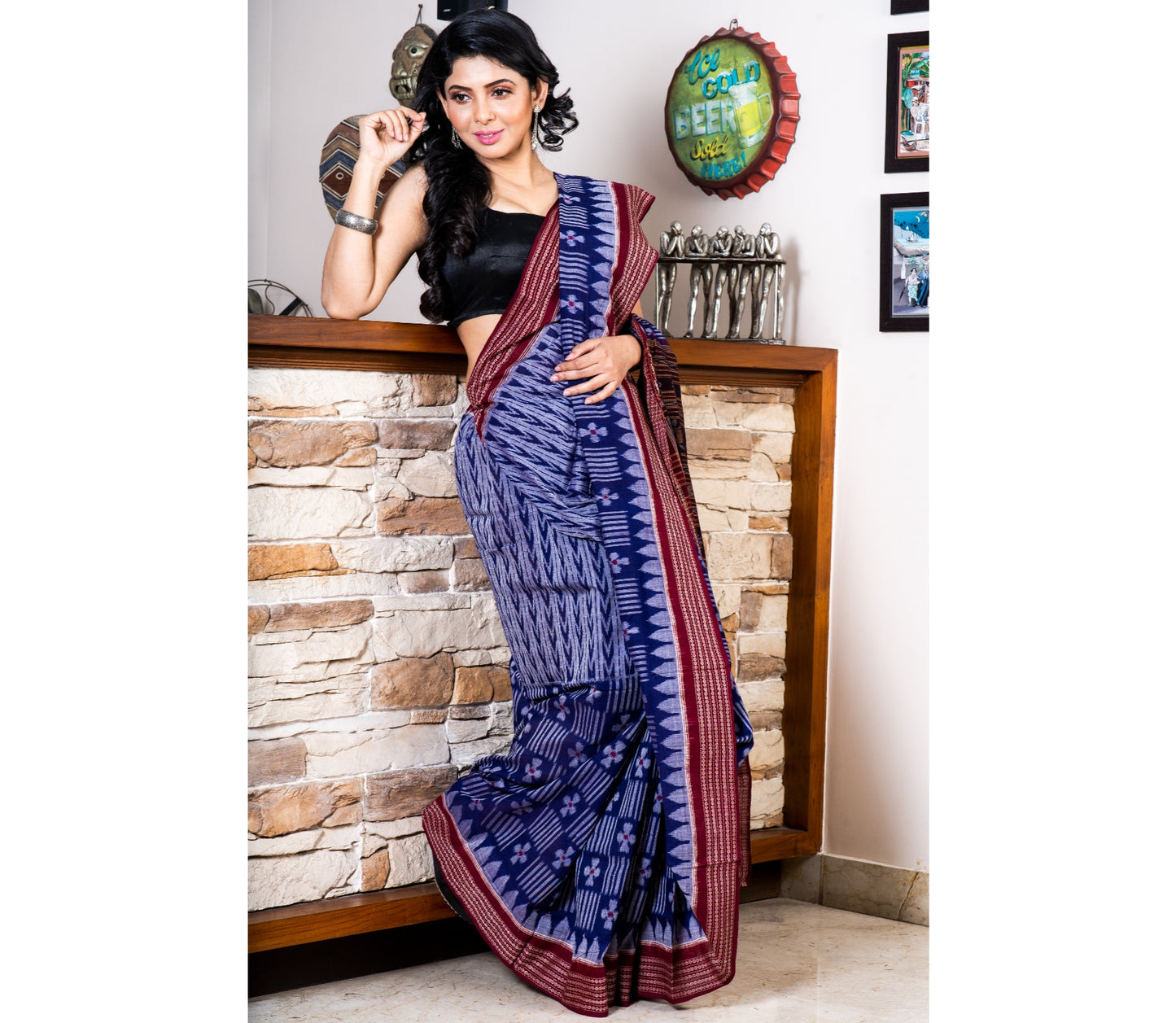 Sambalpuri Saree - Pure Cotton - Blue - ArtisanSoul