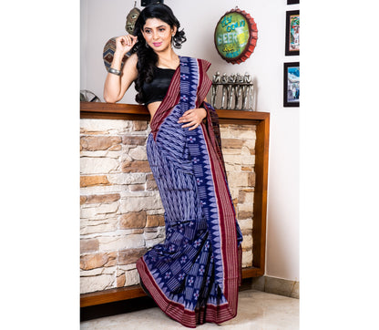 Sambalpuri Saree - Pure Cotton - Blue - ArtisanSoul