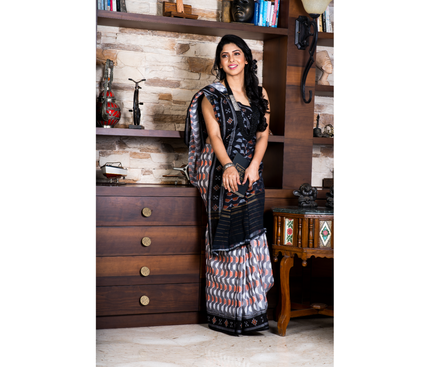 Sambalpuri Saree - Pure Cotton - Black, Grey & Pink - ArtisanSoul