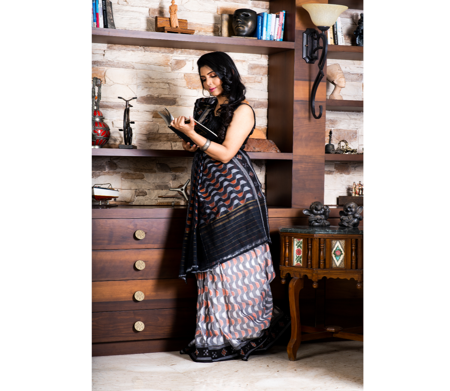 Sambalpuri Saree - Pure Cotton - Black, Grey & Pink - ArtisanSoul