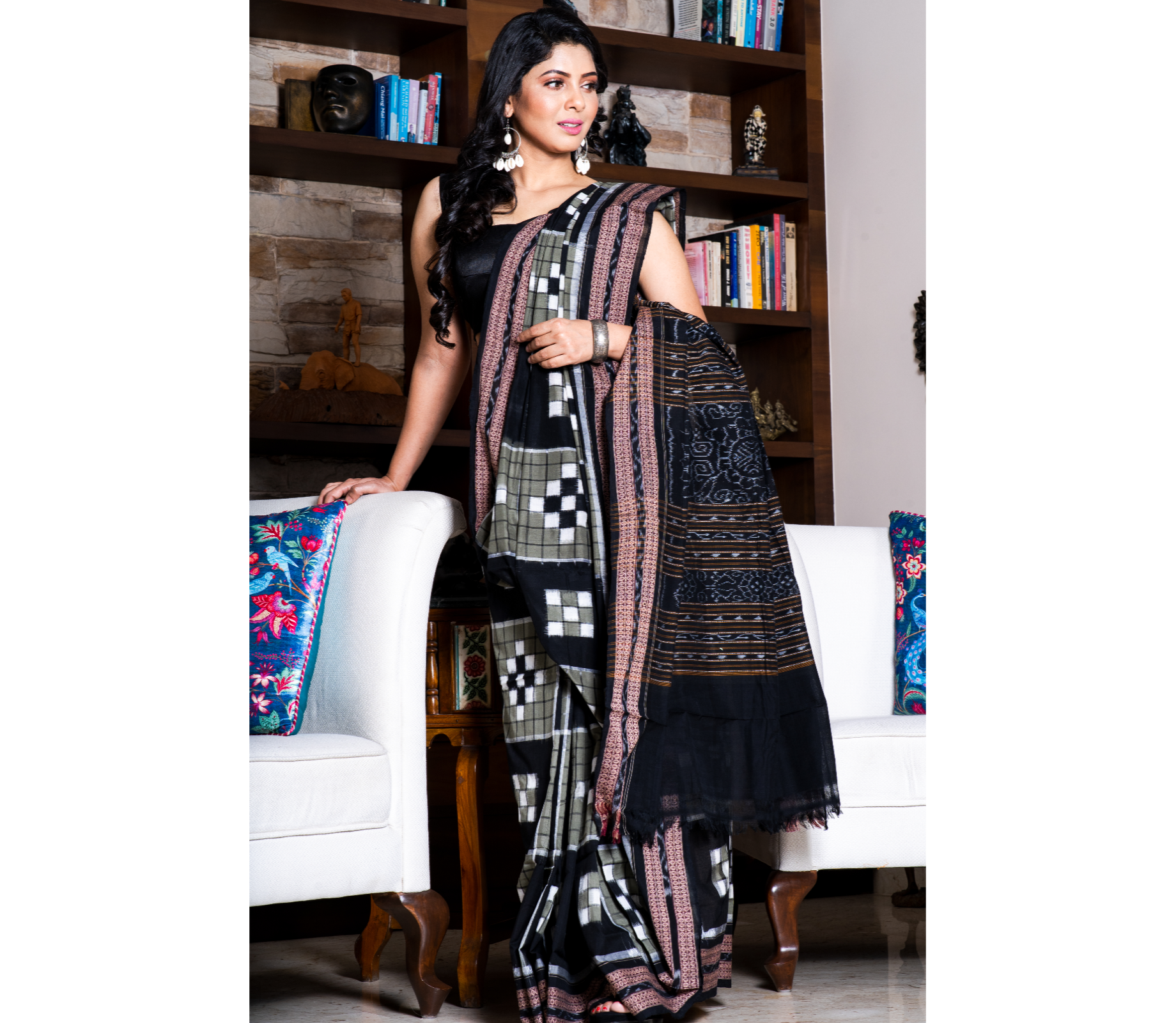 Sambalpuri Saree - Pure Cotton - Black, Grey and White - ArtisanSoul