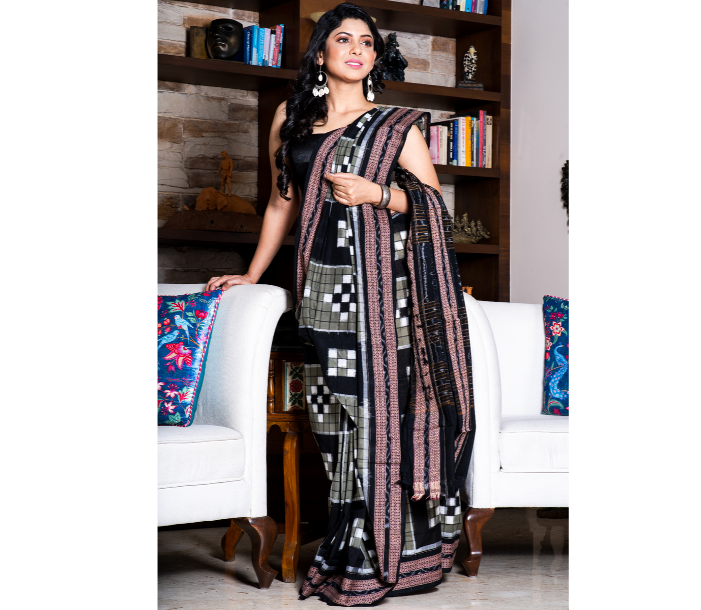 Sambalpuri Saree - Pure Cotton - Black, Grey and White - ArtisanSoul