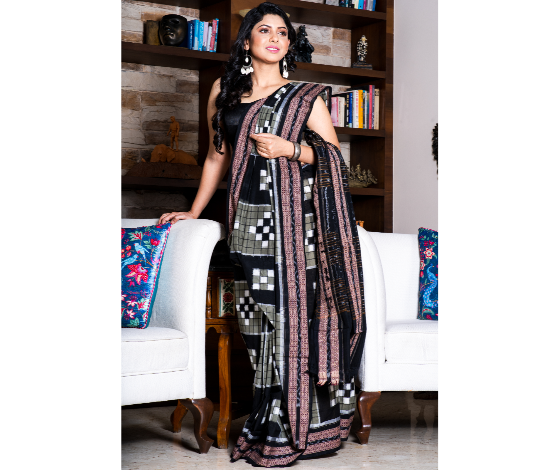 Sambalpuri Saree - Pure Cotton - Black, Grey and White - ArtisanSoul