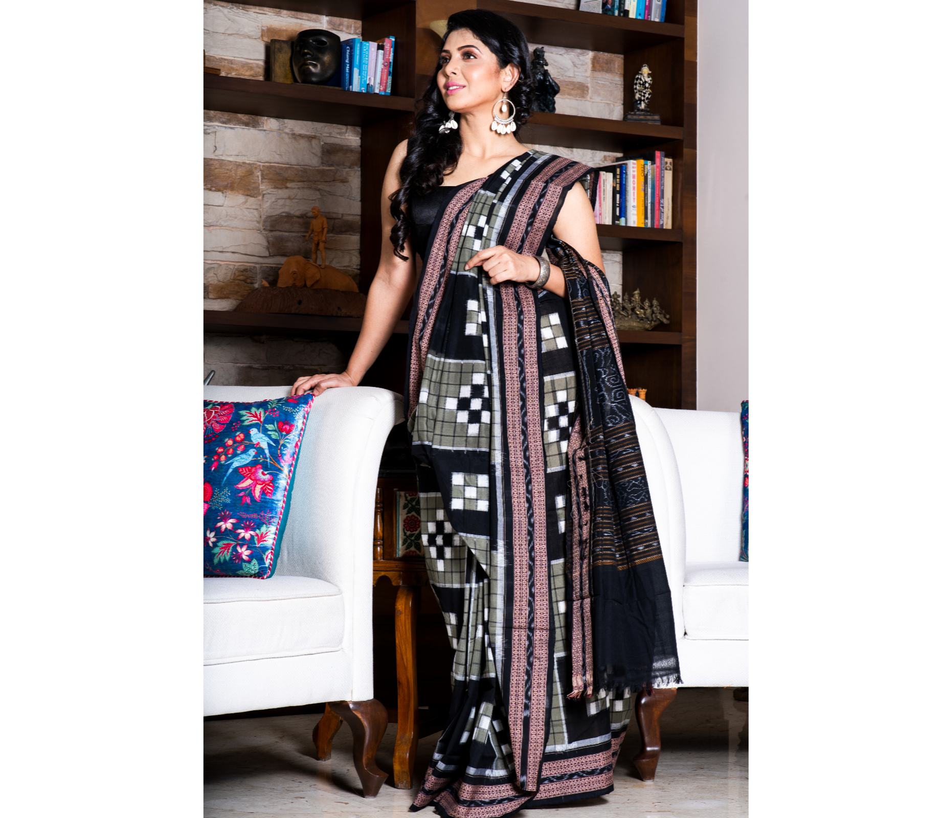 Sambalpuri Saree - Pure Cotton - Black, Grey and White - ArtisanSoul