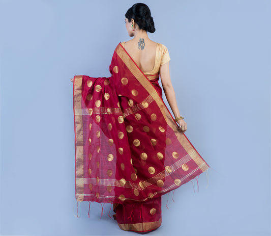 Handloom Saree With all Over Zari Work - Maroon - ArtisanSoul