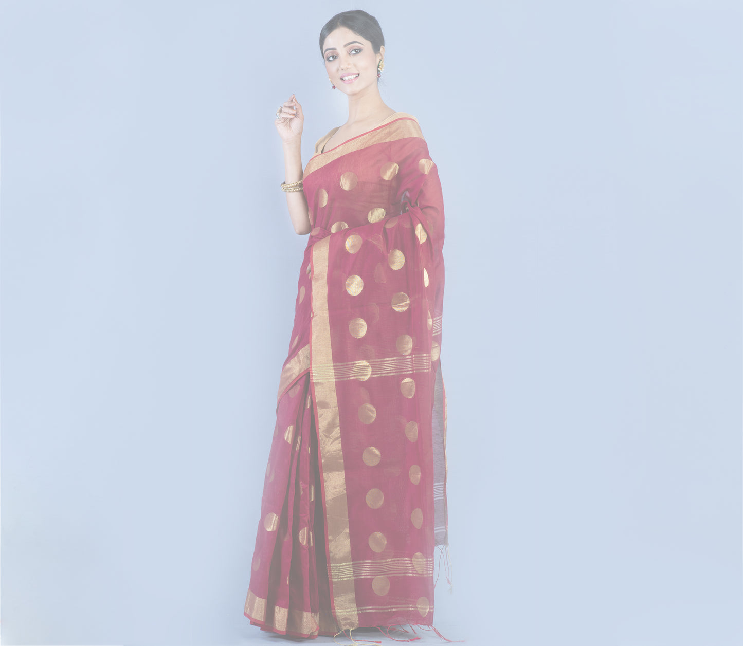 Handloom Saree With all Over Zari Work - Maroon - ArtisanSoul