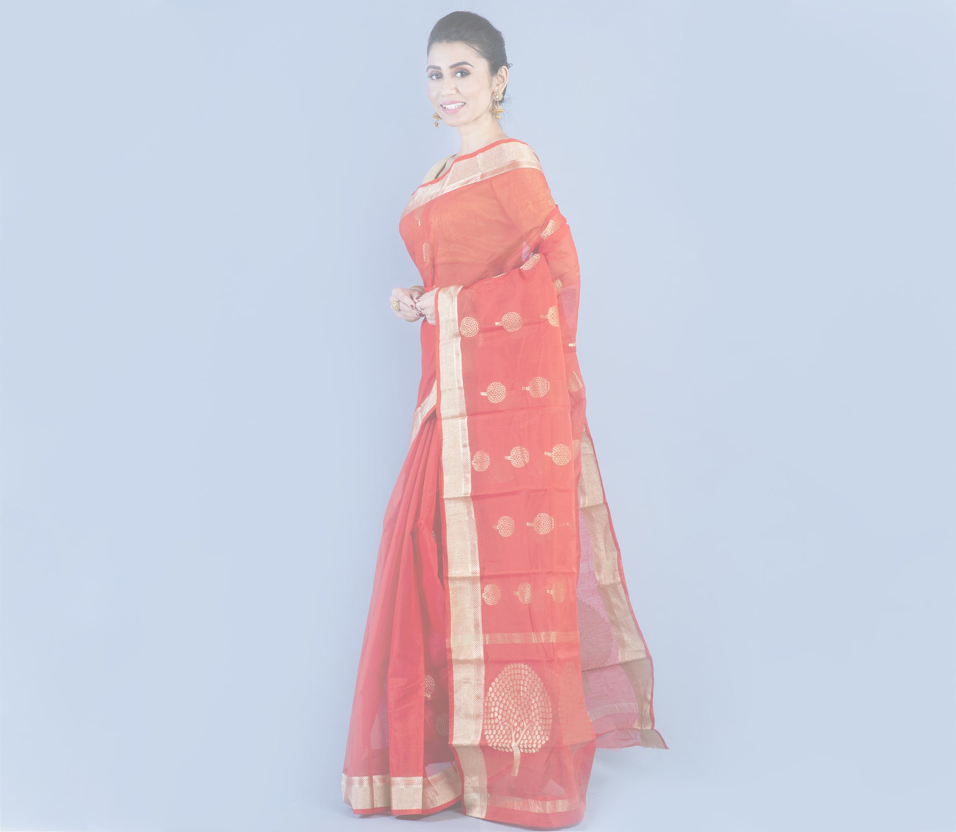 Tant Saree -Brick Red - ArtisanSoul