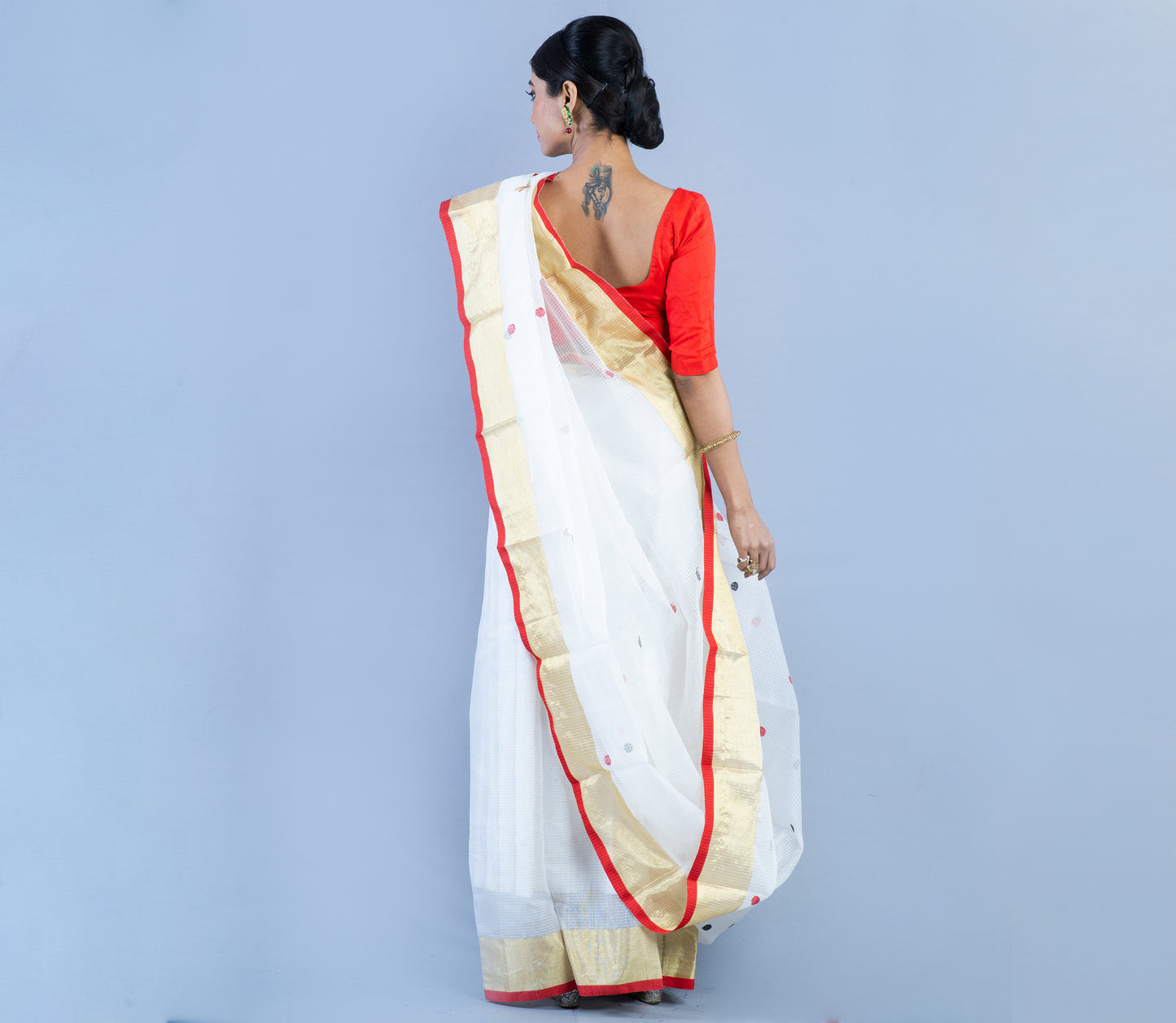 Handloom Kota Saree with Zari Par - Red on White - ArtisanSoul