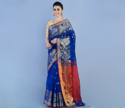 HANDLOOM SAREE WITH WORK ALL OVER THE SAREE - BLUE AND MAROON - ArtisanSoul