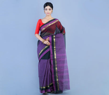 Tant Saree - Black & Violet - ArtisanSoul